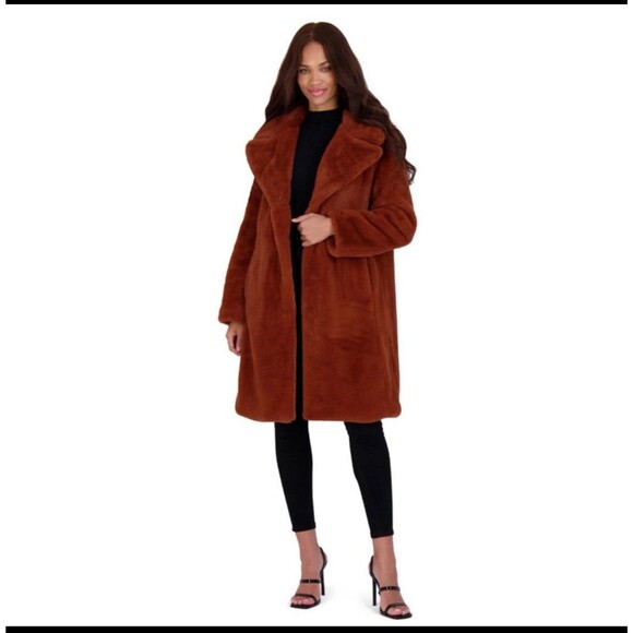Avec Les Filles Jackets & Blazers - Avec Les Filles $199 Luxurious Notch Lapel Brown Faux Fur Coat Size Large NWT